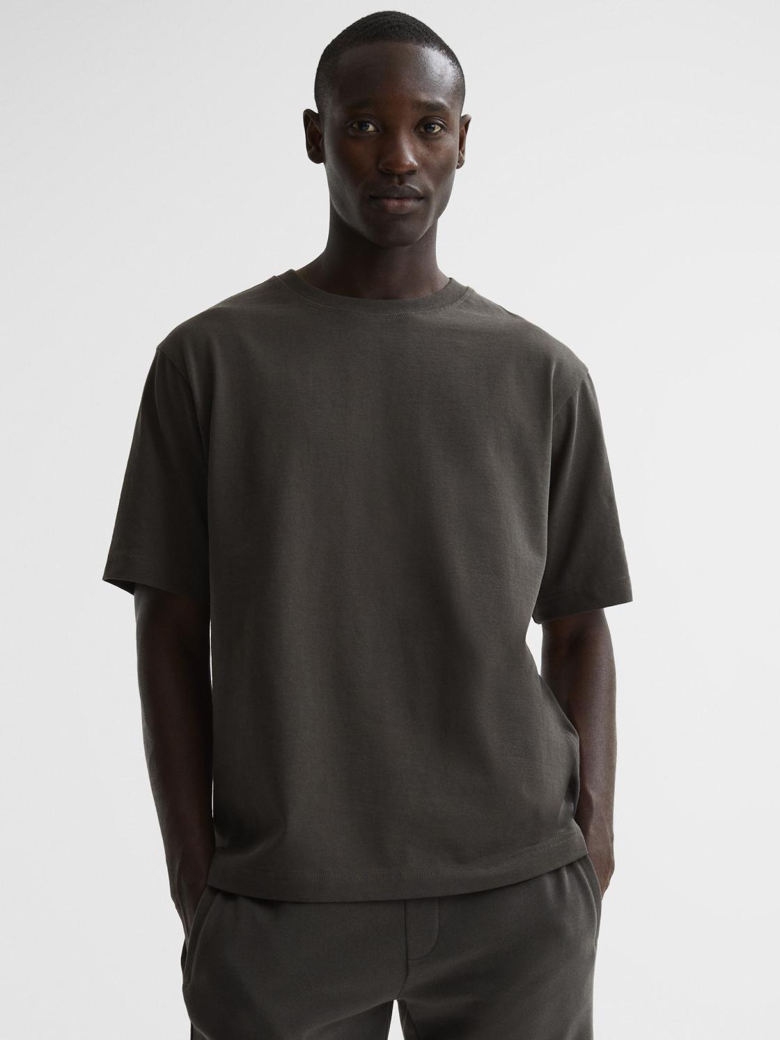 Reiss T-Shirts | Tate Oversized Garment Dye T-Shirt Fern Green - Men