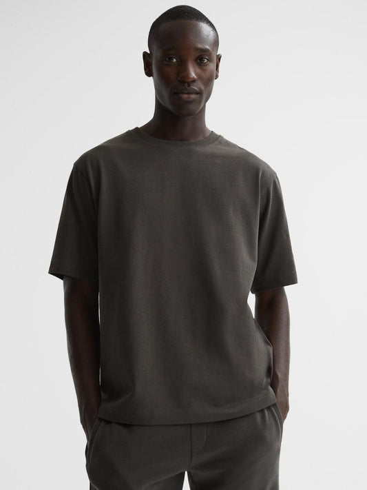Reiss T-Shirts | Tate Oversized Garment Dye T-Shirt Fern Green - Men