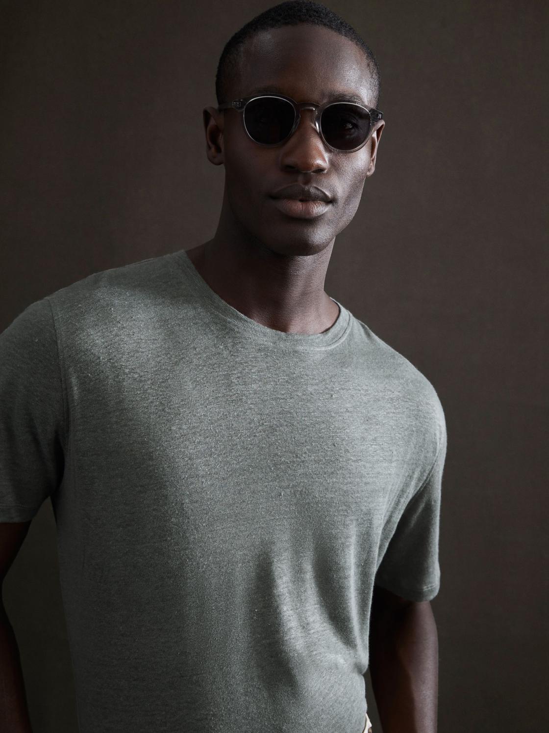 Reiss T-Shirts | Venice Linen Crew Neck T-Shirt Fern Green - Men