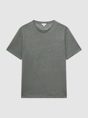Reiss T-Shirts | Venice Linen Crew Neck T-Shirt Fern Green - Men