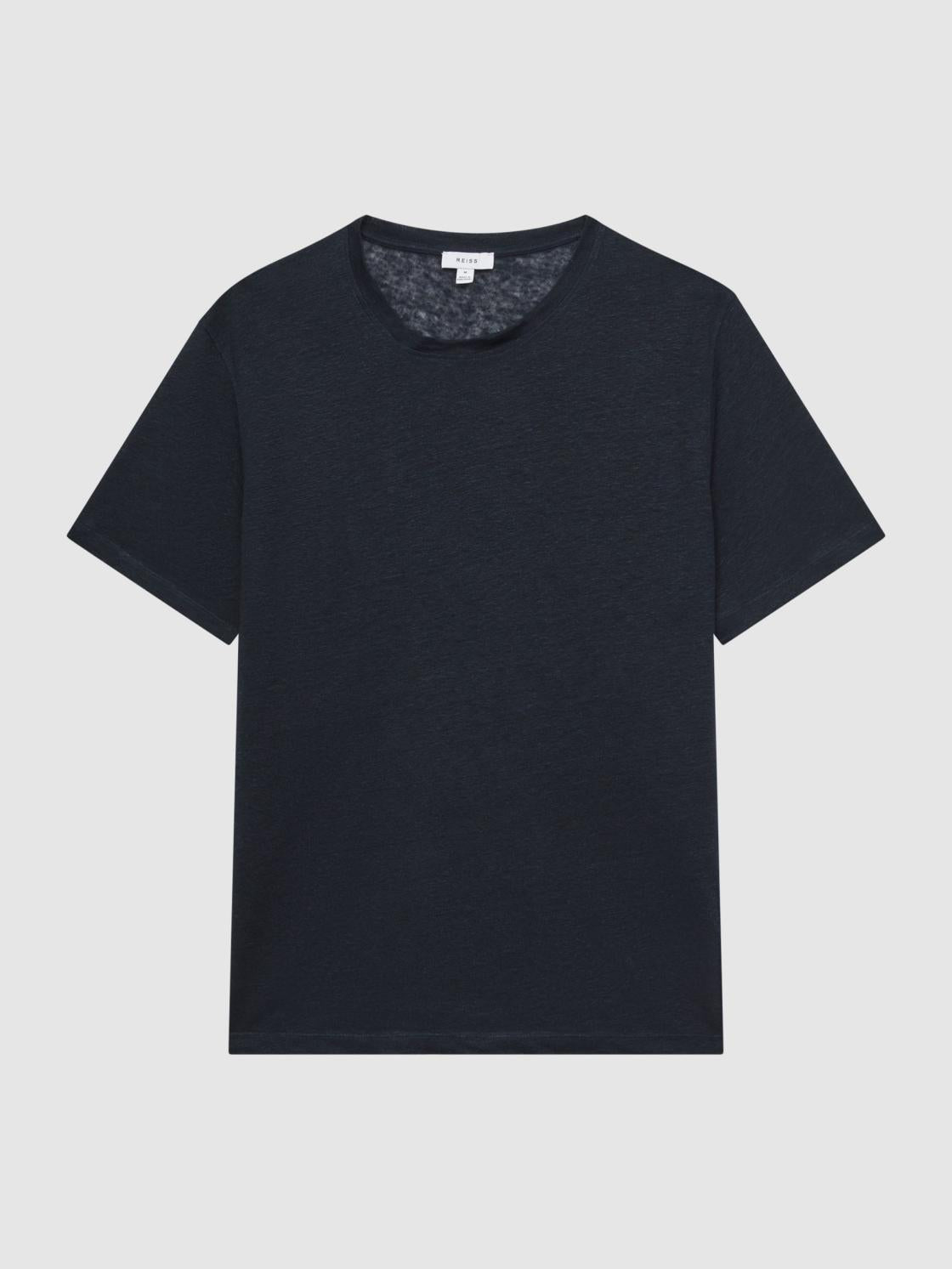 Reiss T-Shirts | Venice Linen Crew Neck T-Shirt Navy - Men