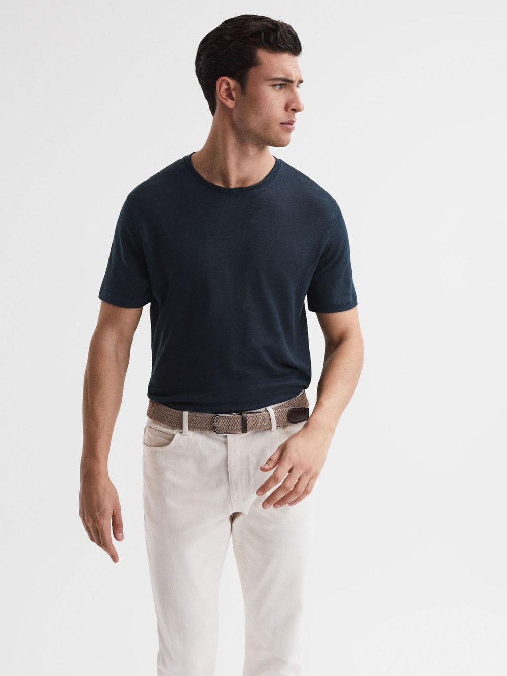 Reiss T-Shirts | Venice Linen Crew Neck T-Shirt Navy - Men