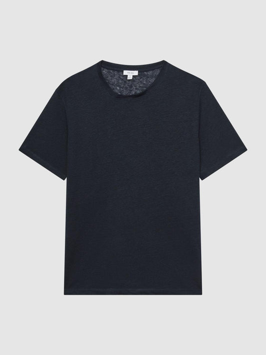 Reiss T-Shirts | Venice Linen Crew Neck T-Shirt Navy - Men