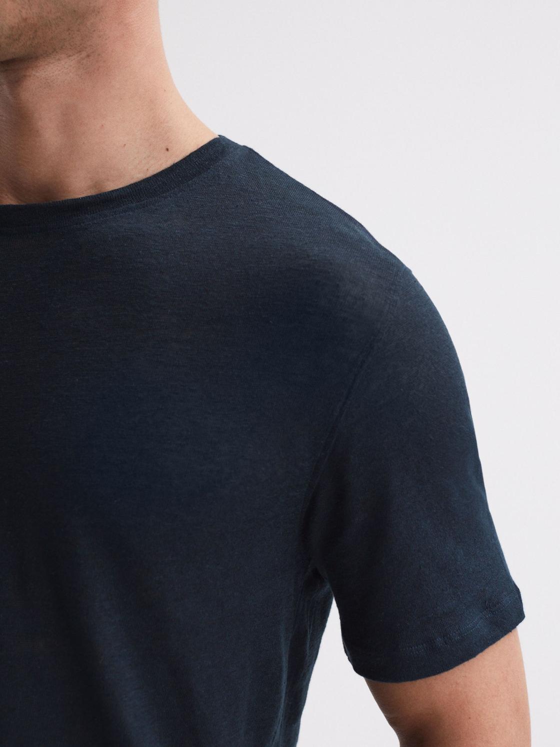 Reiss T-Shirts | Venice Linen Crew Neck T-Shirt Navy - Men