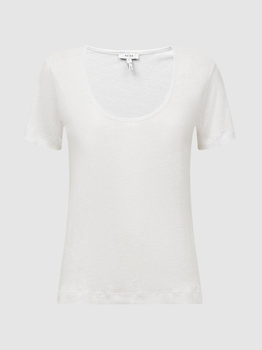 Reiss T-Shirts &amp; Vests | Frances Linen Scoop Neck T-Shirt White - Women