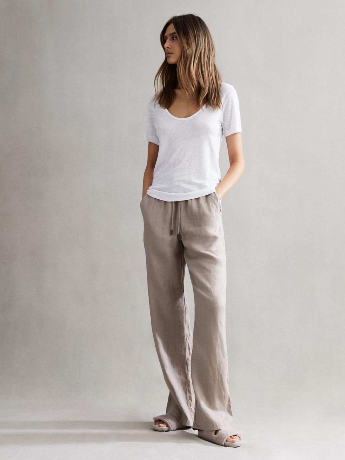 Reiss T-Shirts &amp; Vests | Frances Linen Scoop Neck T-Shirt White - Women