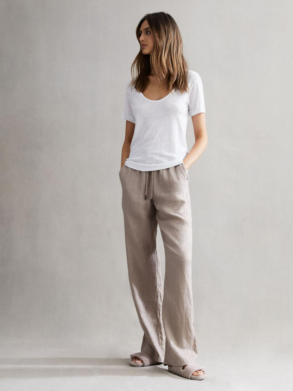 Reiss T-Shirts &amp; Vests | Frances Linen Scoop Neck T-Shirt White - Women