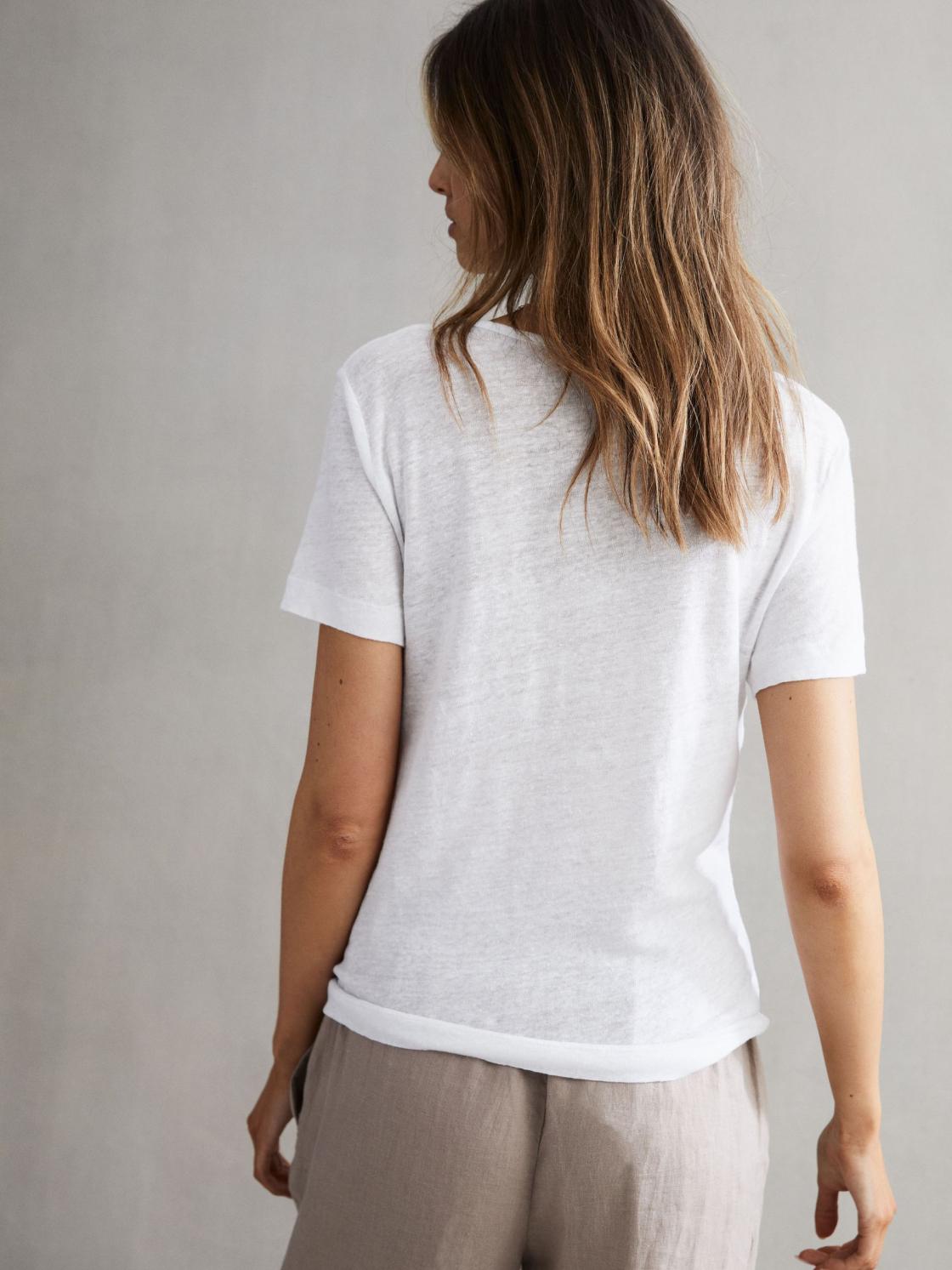Reiss T-Shirts &amp; Vests | Frances Linen Scoop Neck T-Shirt White - Women
