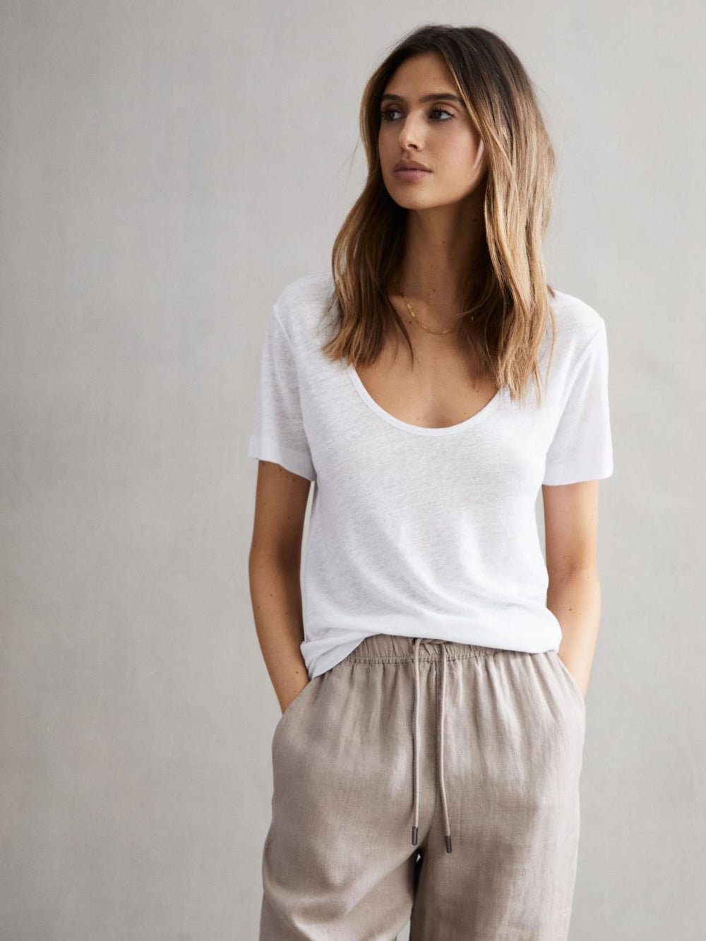 Reiss T-Shirts &amp; Vests | Frances Linen Scoop Neck T-Shirt White - Women