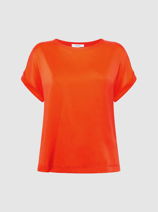 Reiss T-Shirts &amp; Vests | Helen Silk Front Crew Neck T-Shirt Mint - Women
