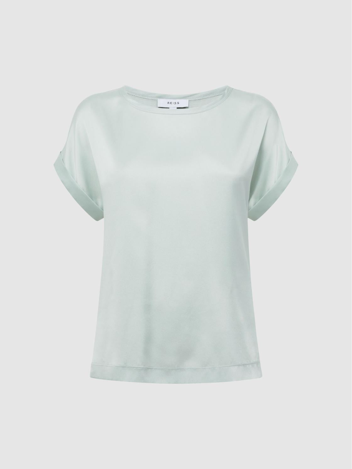 Reiss T-Shirts &amp; Vests | Helen Silk Front Crew Neck T-Shirt Mint - Women