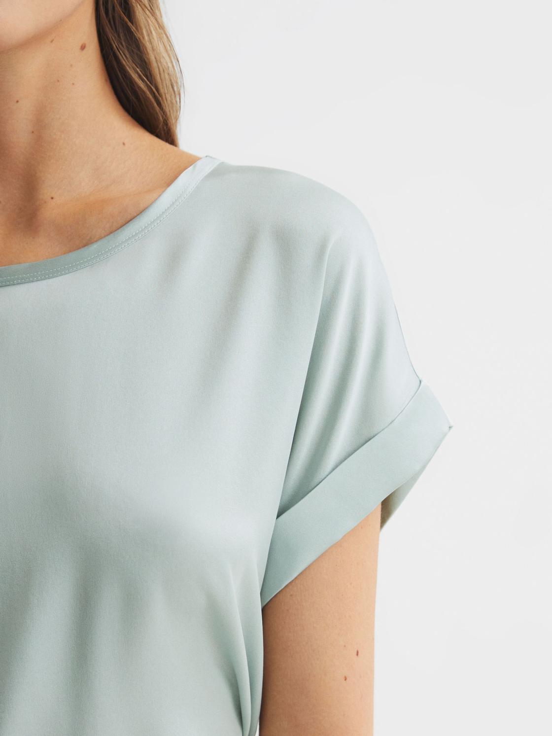 Reiss T-Shirts &amp; Vests | Helen Silk Front Crew Neck T-Shirt Mint - Women