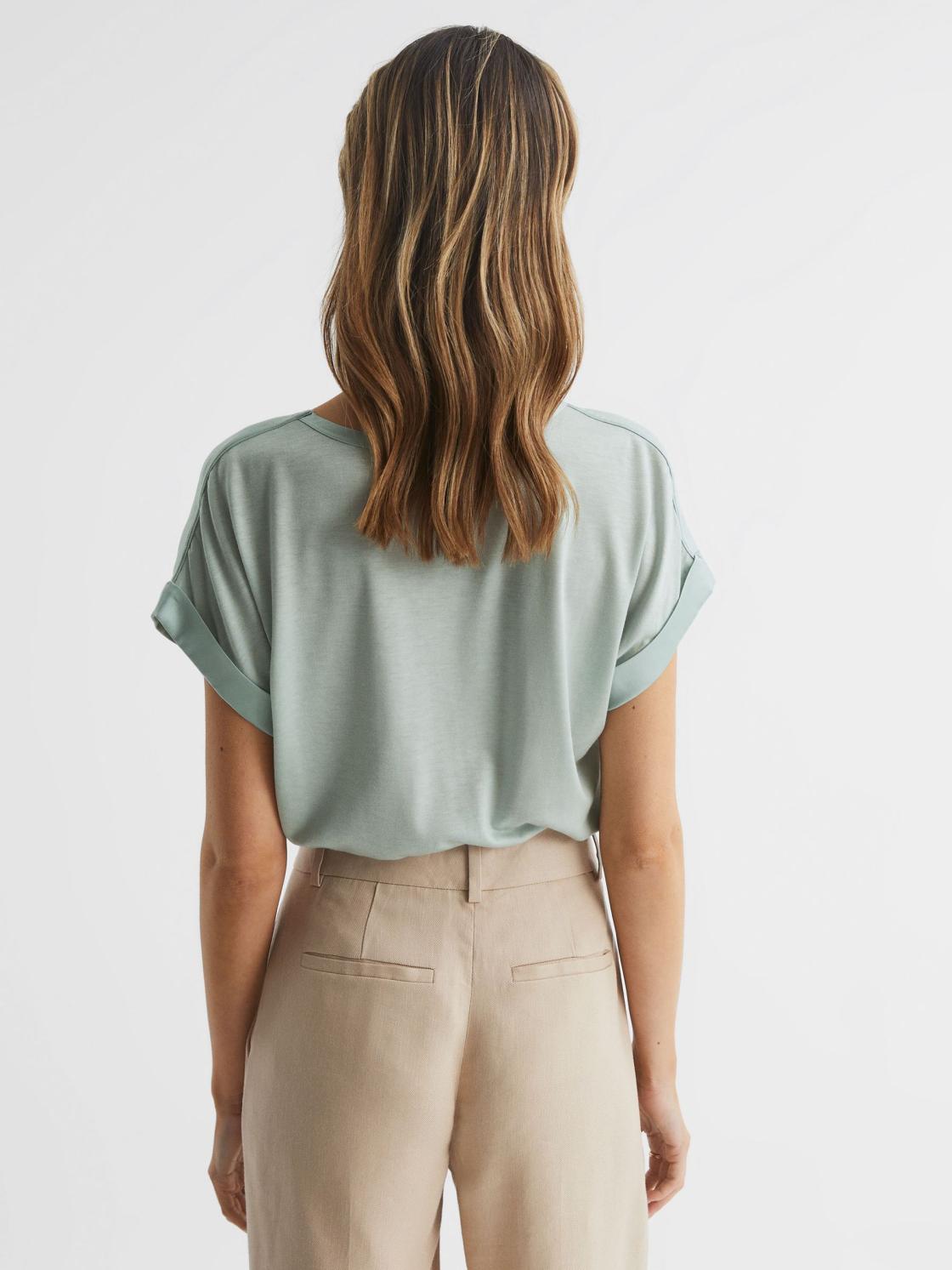 Reiss T-Shirts &amp; Vests | Helen Silk Front Crew Neck T-Shirt Mint - Women