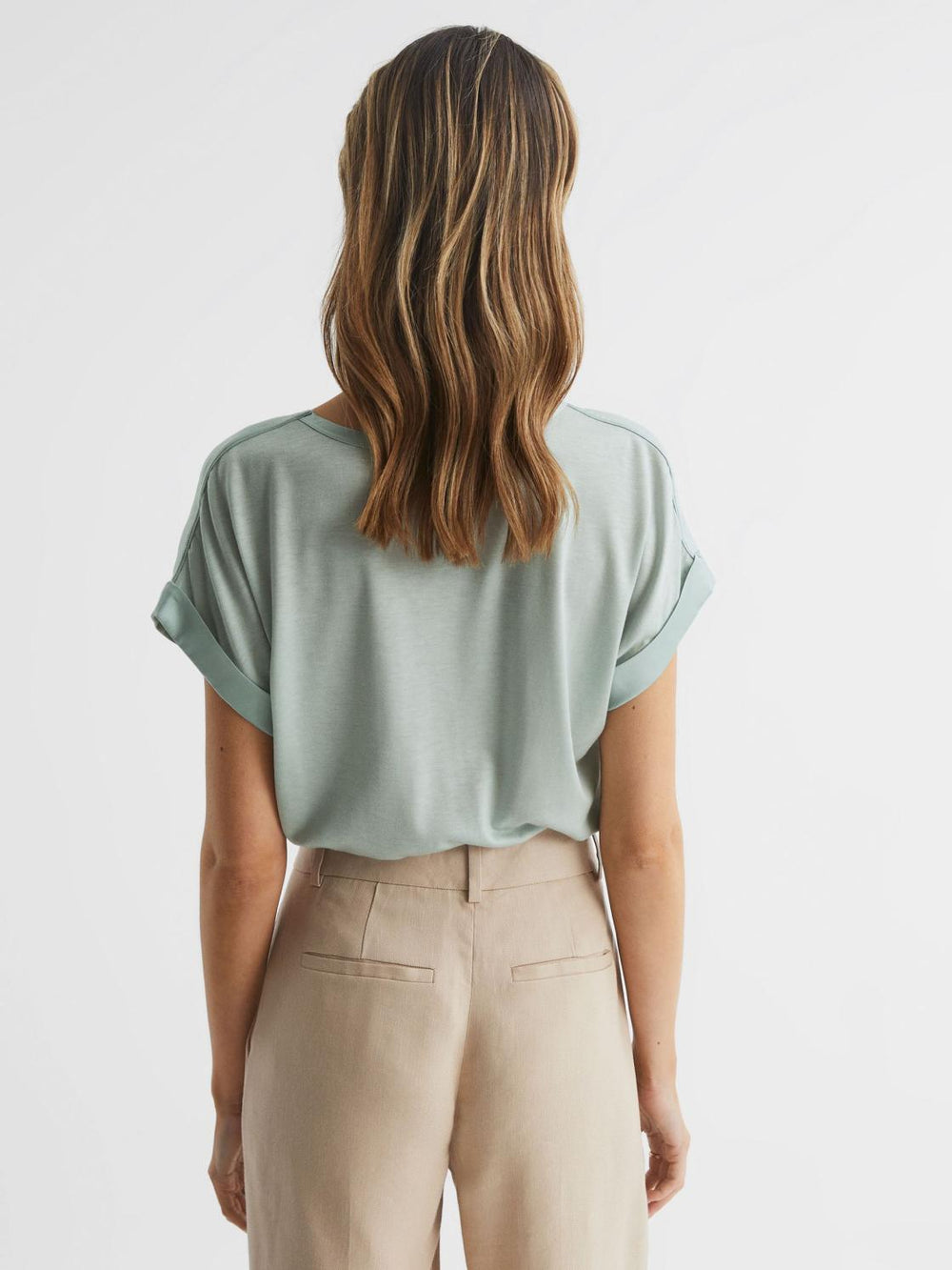 Reiss T-Shirts &amp; Vests | Helen Silk Front Crew Neck T-Shirt Mint - Women