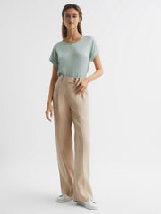 Reiss T-Shirts &amp; Vests | Helen Silk Front Crew Neck T-Shirt Mint - Women