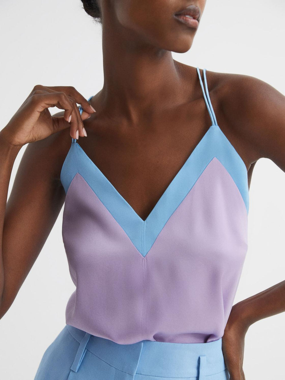 Reiss T-Shirts &amp; Vests | Payton Silk Blend Colourblock Vest Lilac/blue - Women