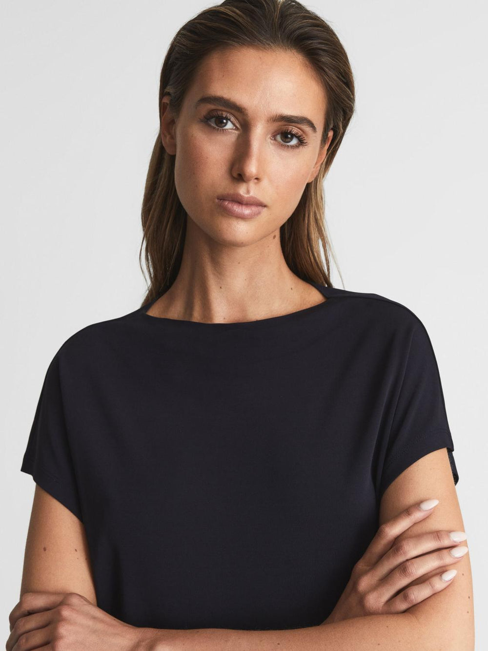 Reiss T-Shirts &amp; Vests | Poppy High Neck Jersey Top Navy - Women