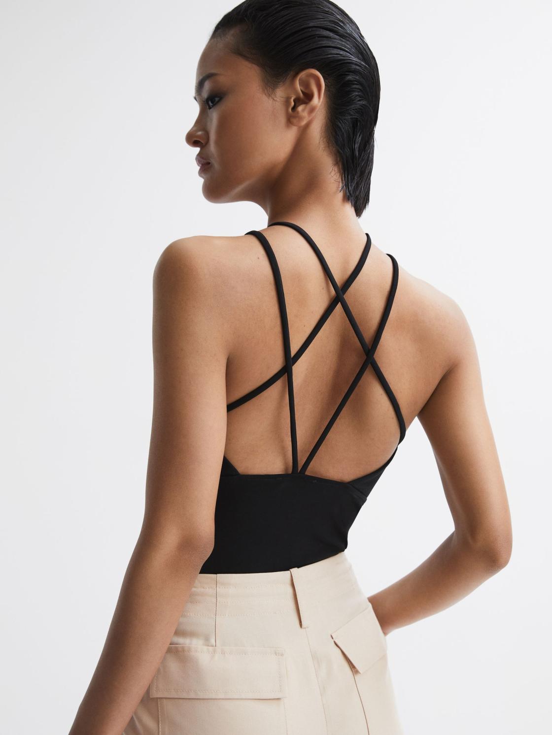 Reiss T-Shirts &amp; Vests | Raquel Strappy Cut-Out Top Black - Women