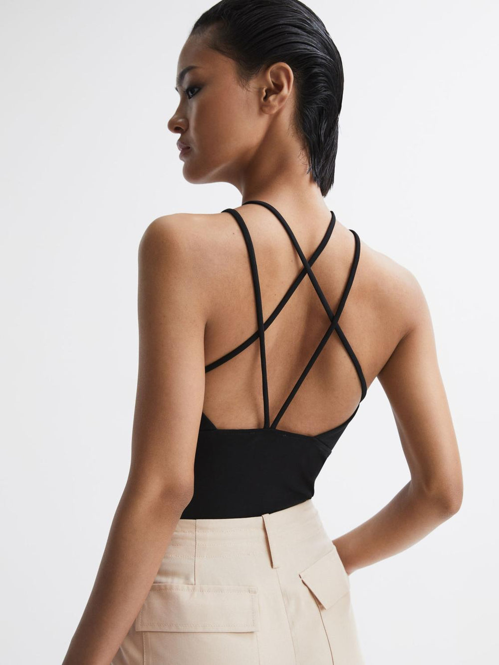 Reiss T-Shirts &amp; Vests | Raquel Strappy Cut-Out Top Black - Women