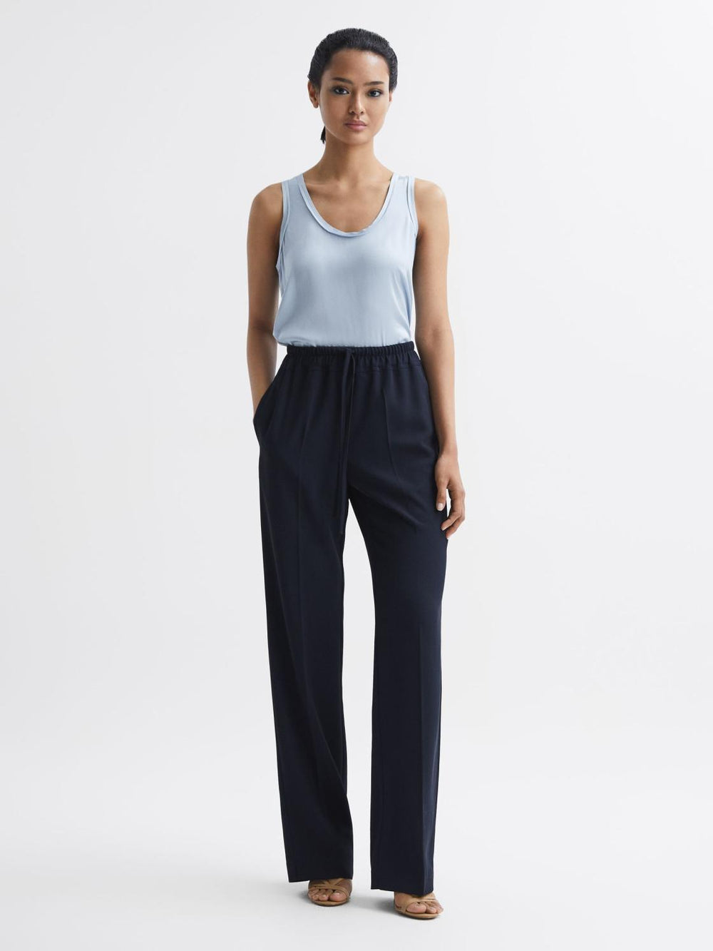 Reiss T-Shirts &amp; Vests | Riley Silk Front Vest Blue - Women