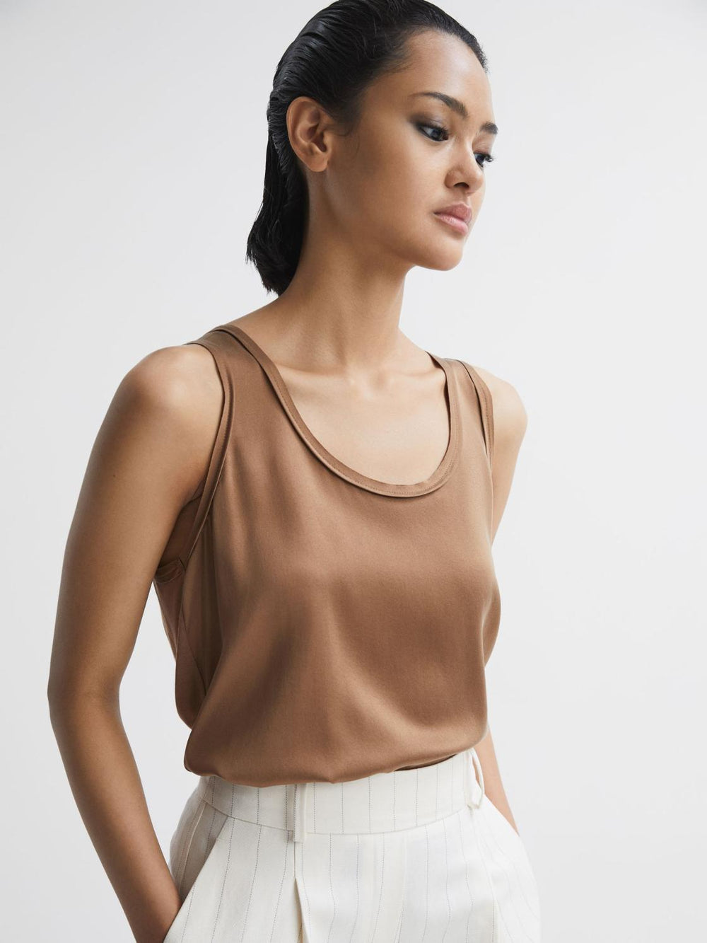 Reiss T-Shirts &amp; Vests | Riley Silk Front Vest Bronze - Women