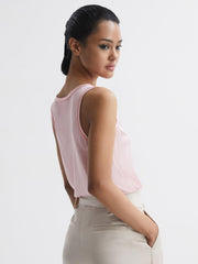 Reiss T-Shirts &amp; Vests | Riley Silk Front Vest Pale Pink - Women
