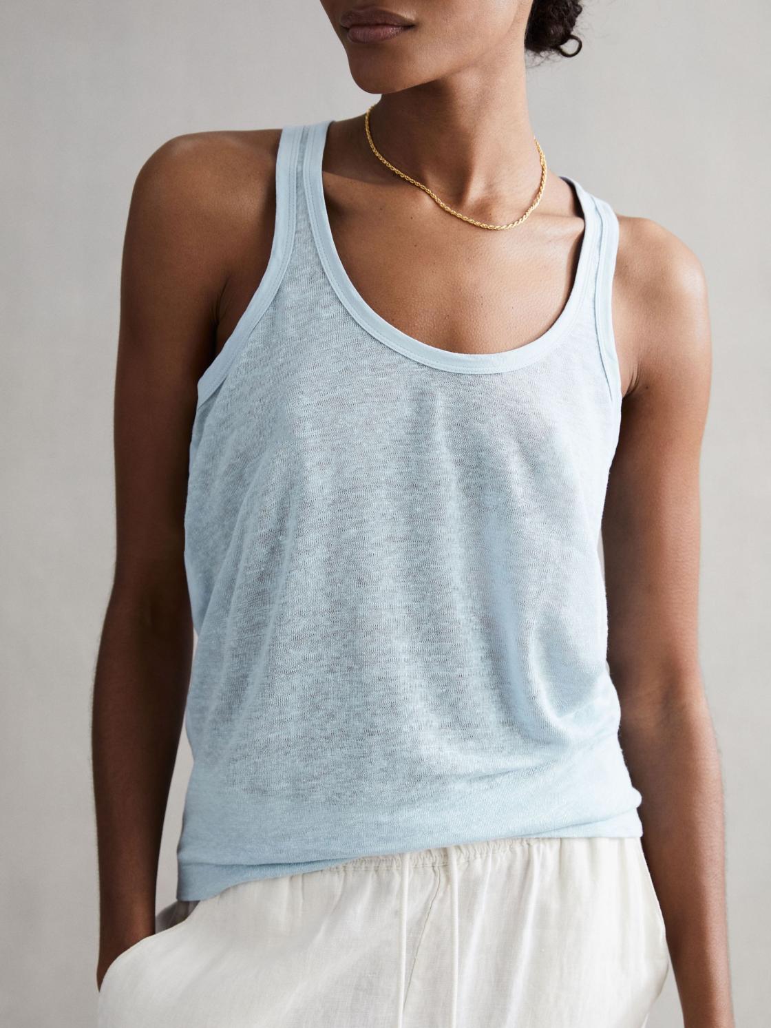 Reiss T-Shirts &amp; Vests | Taloulah Linen Crew Neck Vest Blue - Women