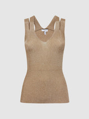 Reiss T-Shirts &amp; Vests | Zina Ribbed Double Strap Metallic Vest Gold - Women