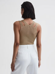 Reiss T-Shirts &amp; Vests | Zina Ribbed Double Strap Metallic Vest Gold - Women