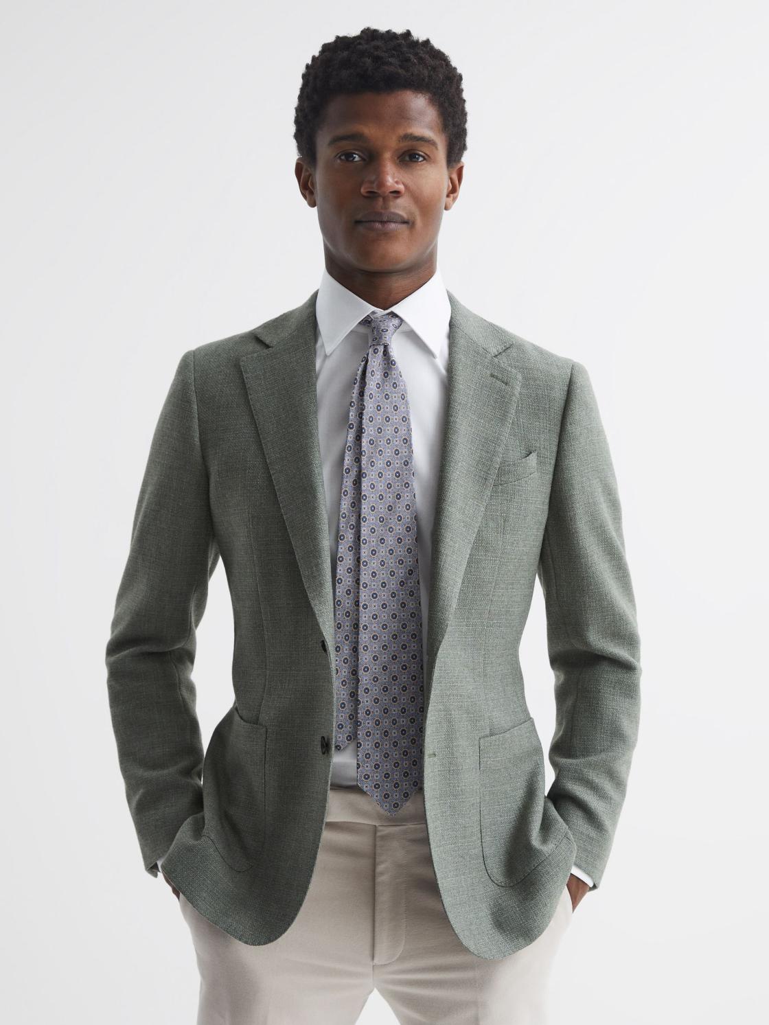 Reiss Ties &amp; Pocket Squares | Asolo Silk Medallion Print Tie Airforce Blue - Men