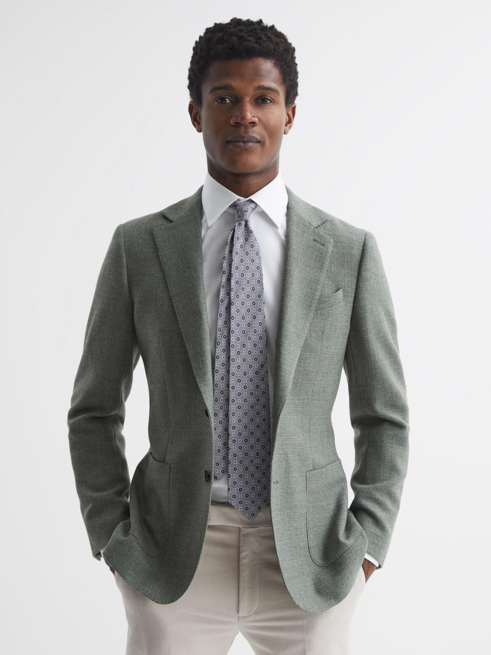 Reiss Ties &amp; Pocket Squares | Asolo Silk Medallion Print Tie Airforce Blue - Men