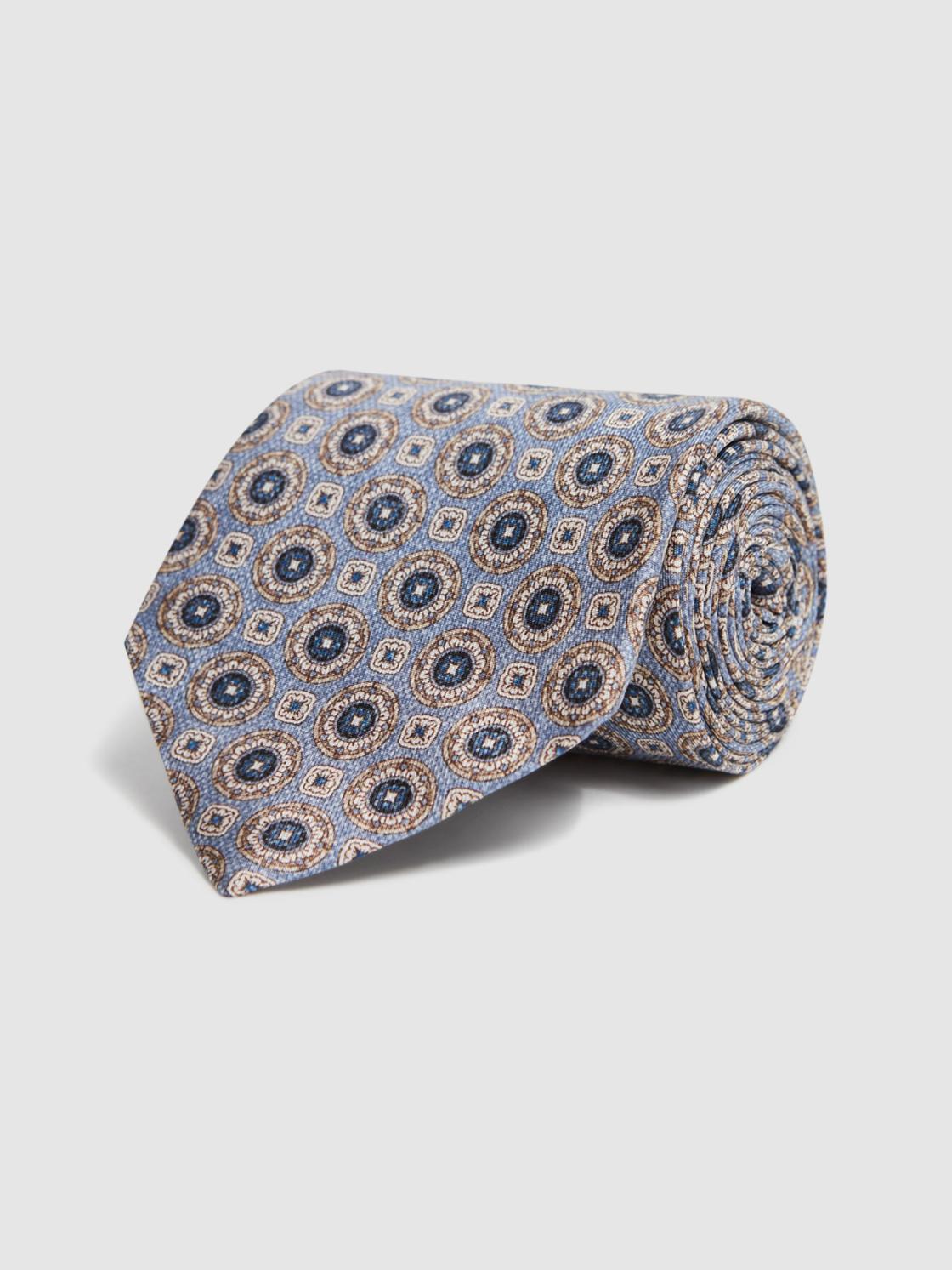 Reiss Ties &amp; Pocket Squares | Asolo Silk Medallion Print Tie Airforce Blue - Men
