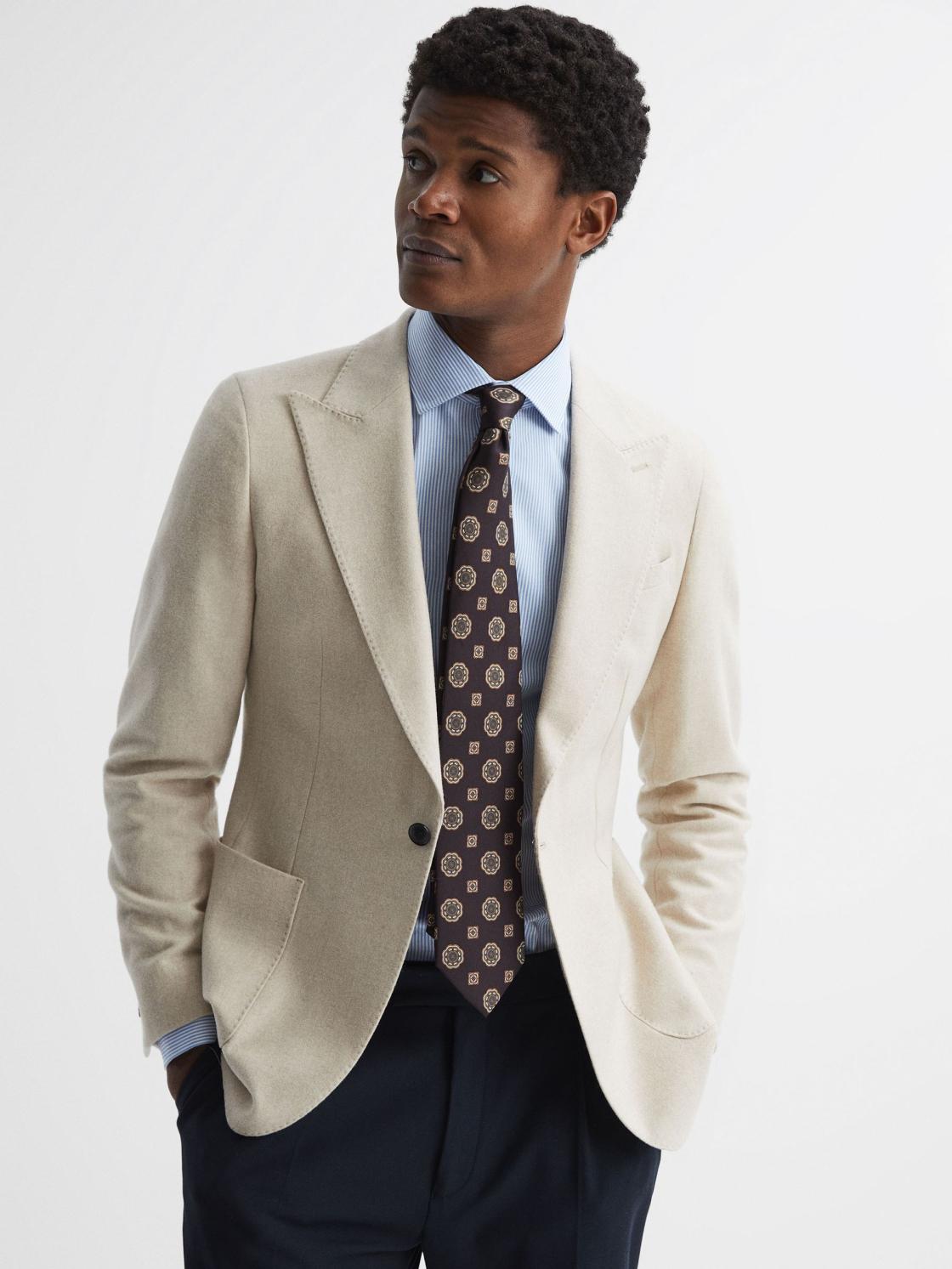 Reiss Ties &amp; Pocket Squares | Imperio Medallion Printed Silk Tie Chocolate - Men