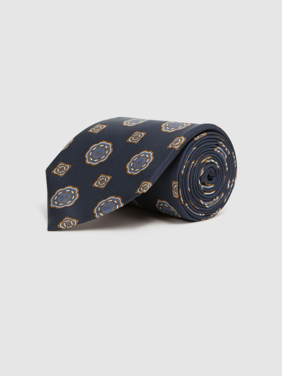 Reiss Ties &amp; Pocket Squares | Imperio Medallion Printed Silk Tie Chocolate - Men