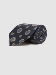 Reiss Ties &amp; Pocket Squares | Imperio Medallion Printed Silk Tie Chocolate - Men