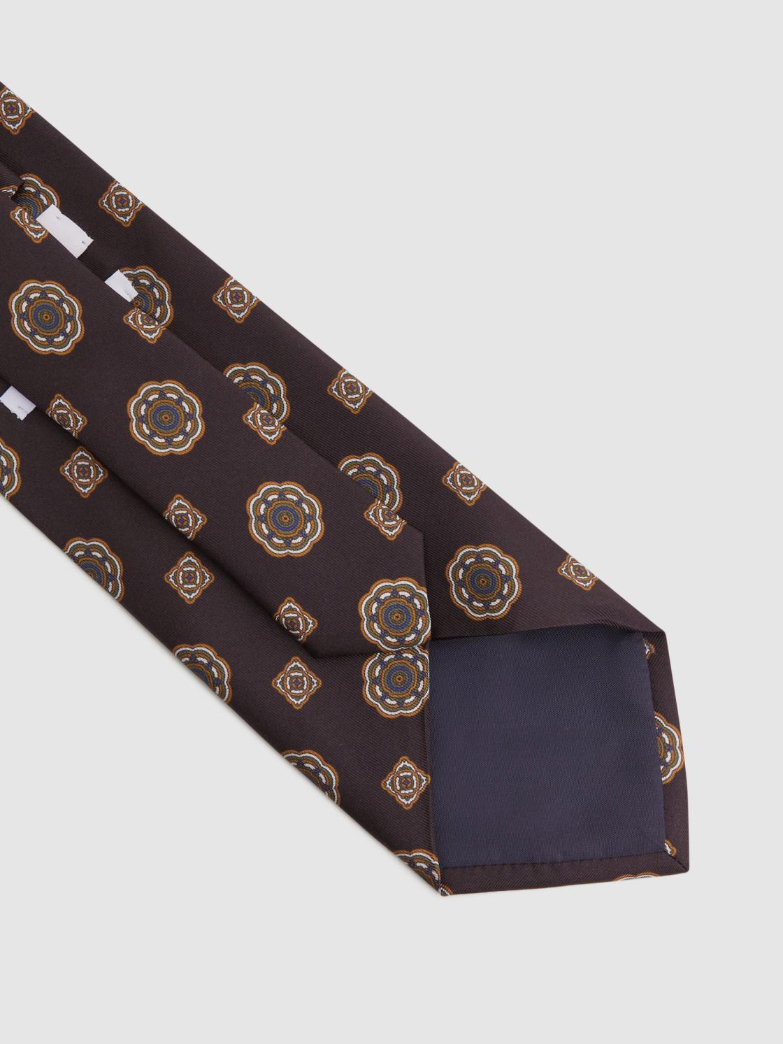 Reiss Ties &amp; Pocket Squares | Imperio Medallion Printed Silk Tie Chocolate - Men
