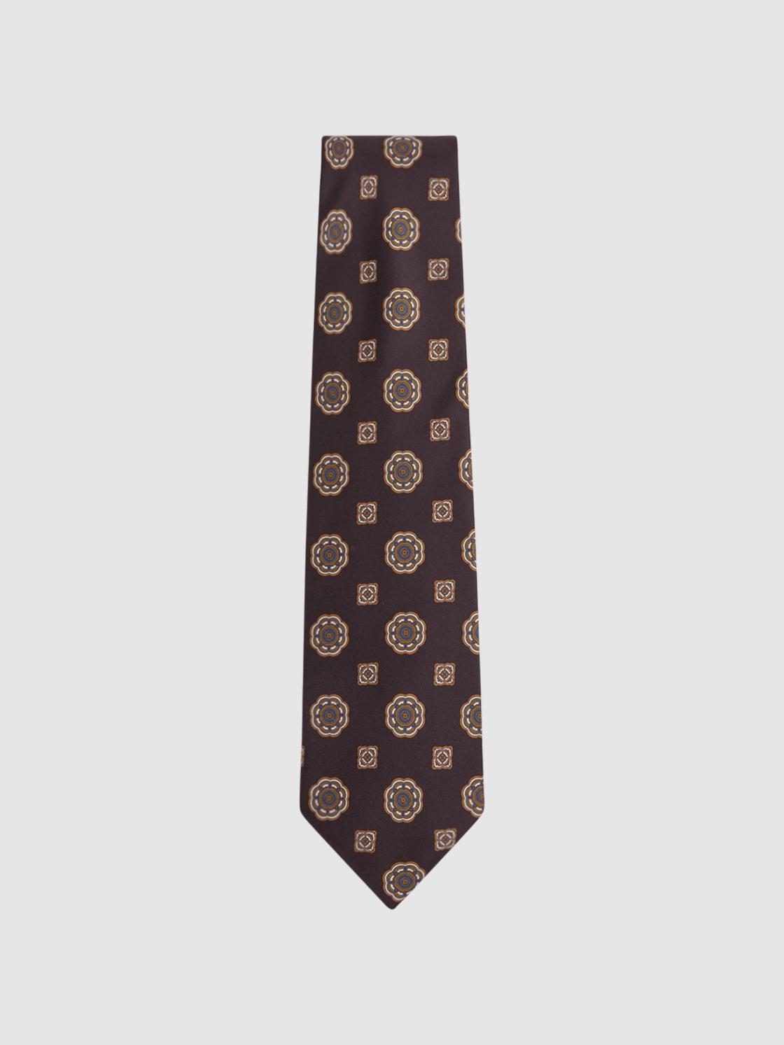 Reiss Ties &amp; Pocket Squares | Imperio Medallion Printed Silk Tie Chocolate - Men
