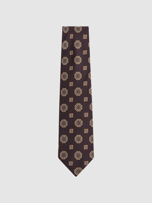 Reiss Ties &amp; Pocket Squares | Imperio Medallion Printed Silk Tie Chocolate - Men