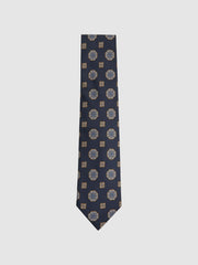 Reiss Ties &amp; Pocket Squares | Imperio Medallion Printed Silk Tie Chocolate - Men