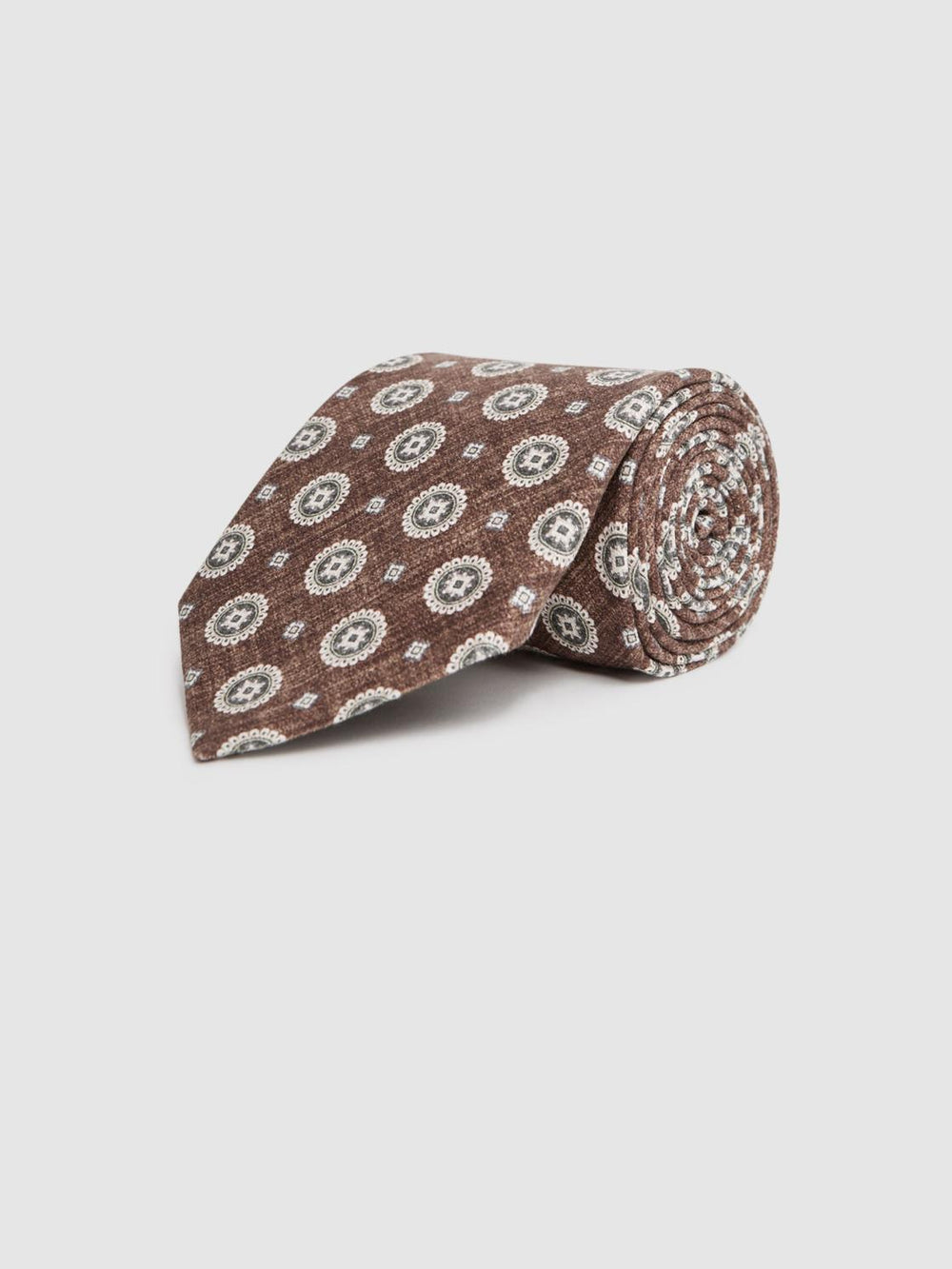 Reiss Ties &amp; Pocket Squares | Lucere Medallion Printed Silk Tie Tobacco Melange - Men