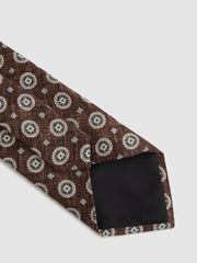 Reiss Ties &amp; Pocket Squares | Lucere Medallion Printed Silk Tie Tobacco Melange - Men
