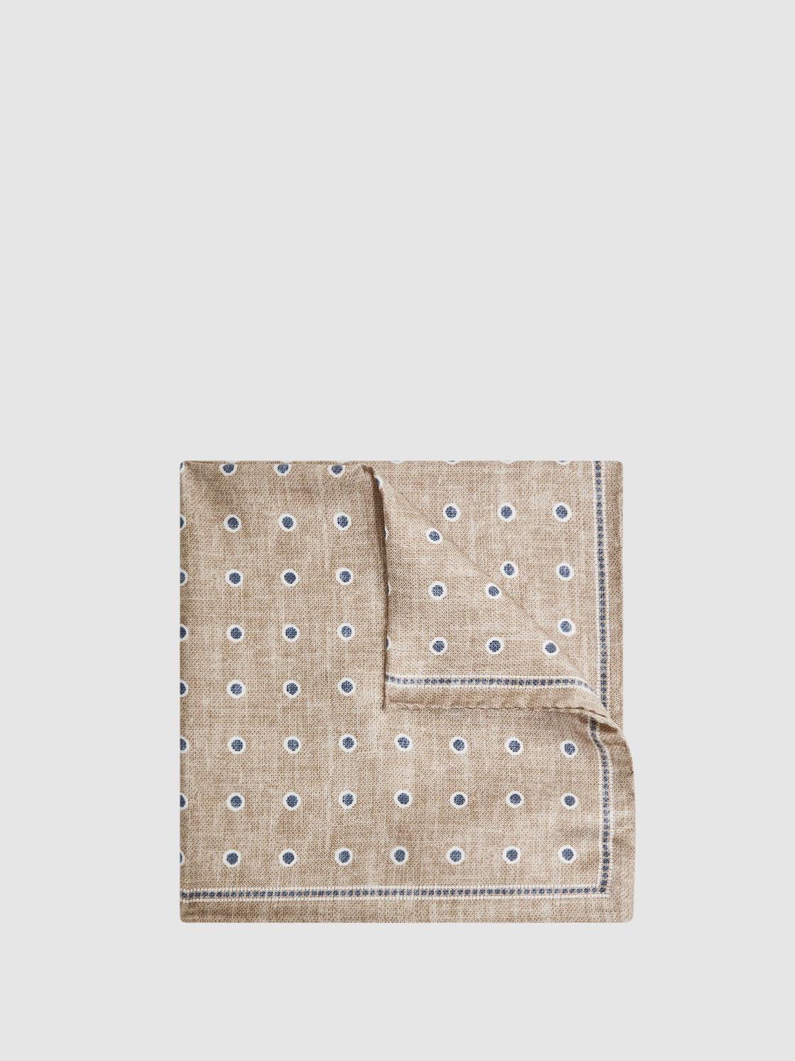 Reiss Ties &amp; Pocket Squares | Marino Silk Polka Dot Print Pocket Square Oatmeal Melange - Men