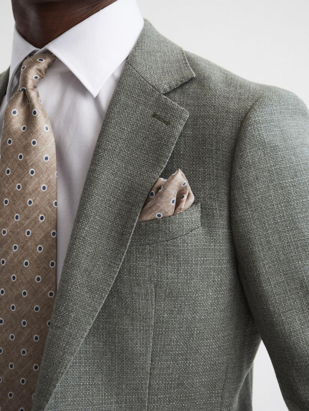 Reiss Ties &amp; Pocket Squares | Marino Silk Polka Dot Print Pocket Square Oatmeal Melange - Men