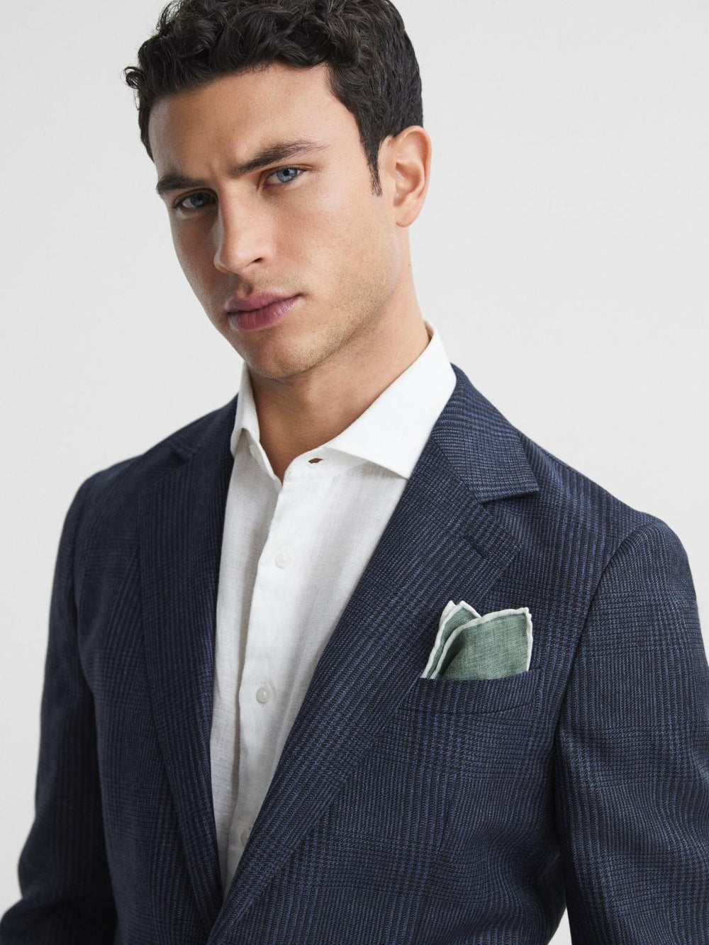 Reiss Ties &amp; Pocket Squares | Piazza Linen Plain Pocket Square Blue Melange - Men