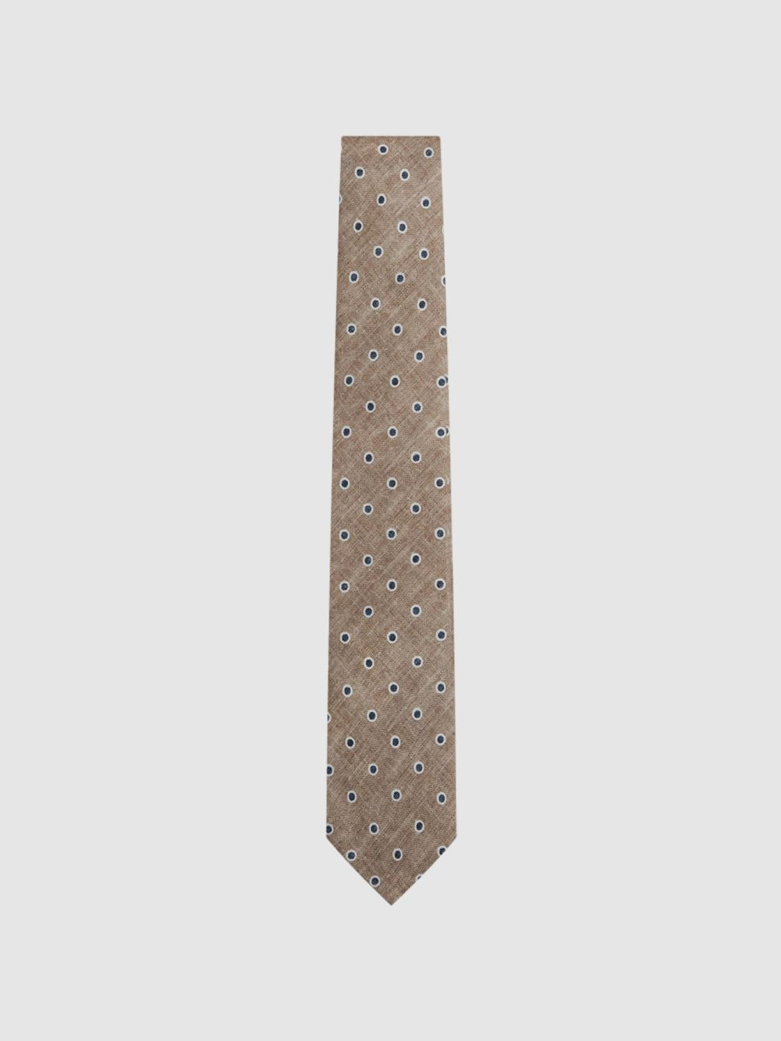 Reiss Ties &amp; Pocket Squares | Porto Silk Polka Dot Print Tie Oatmeal Melange - Men