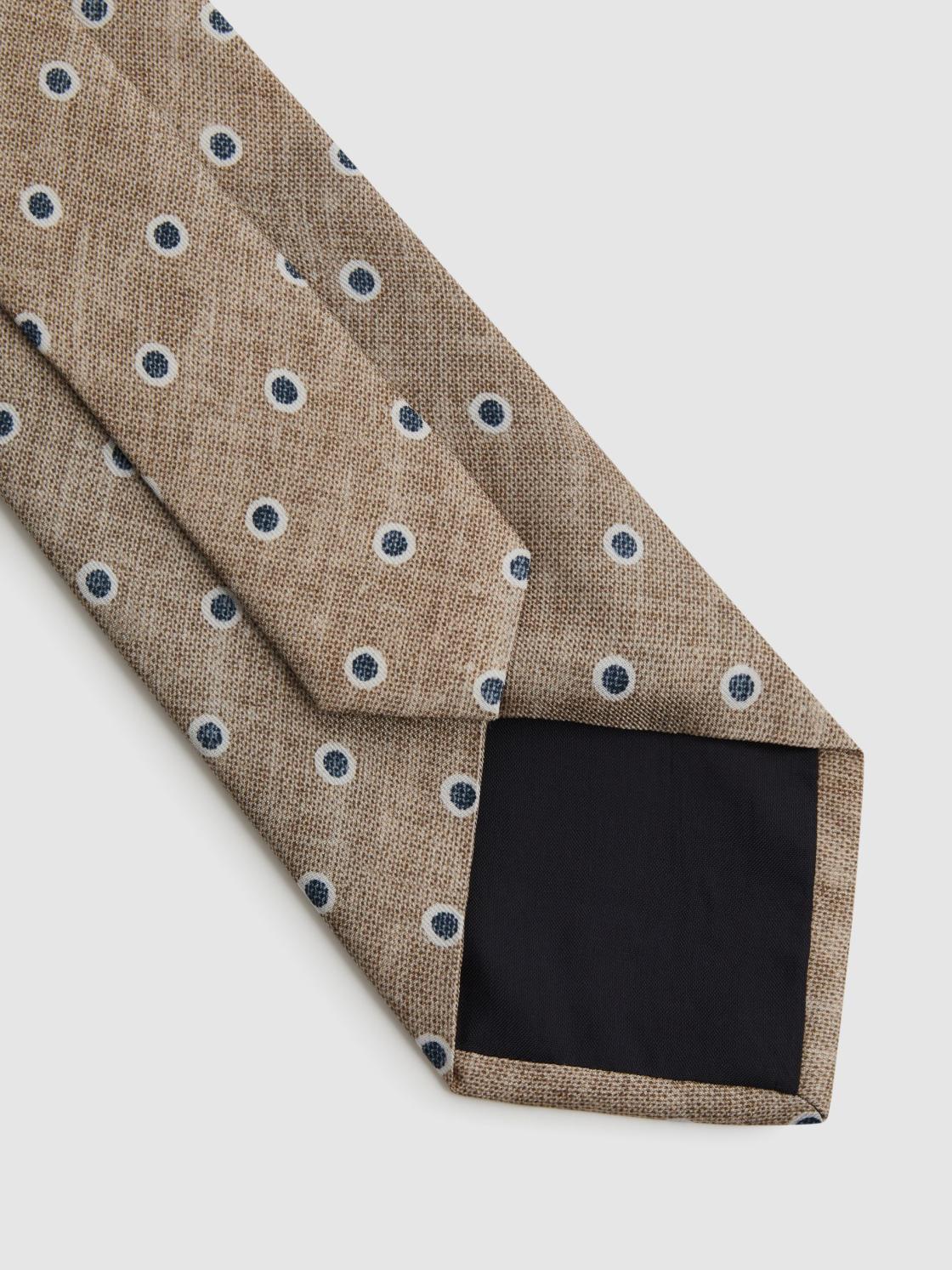 Reiss Ties &amp; Pocket Squares | Porto Silk Polka Dot Print Tie Oatmeal Melange - Men