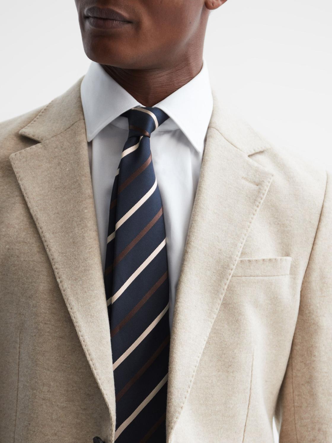 Reiss Ties &amp; Pocket Squares | Seville Silk Blend Striped Tie Navy - Men