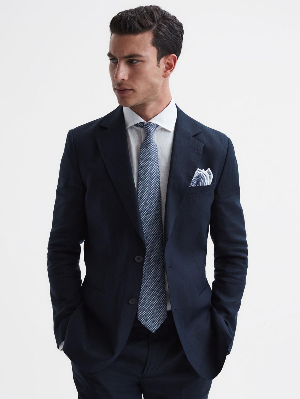 Reiss Ties &amp; Pocket Squares | Vasto Linen Puppytooth Tie Airforce Blue - Men