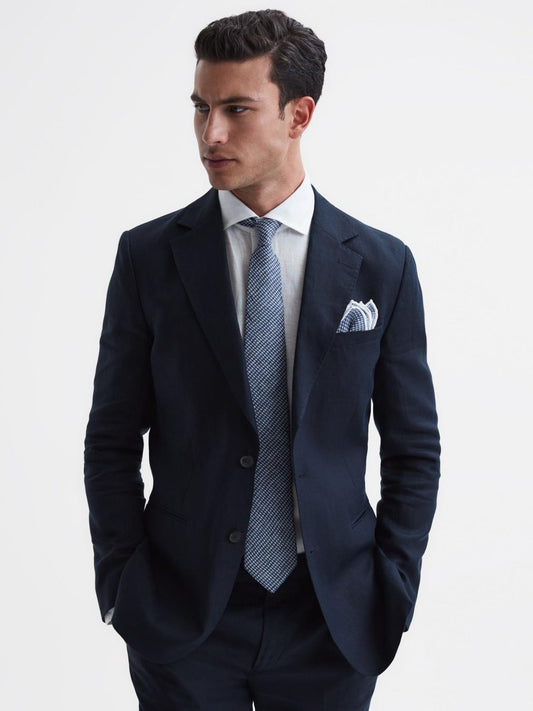 Reiss Ties &amp; Pocket Squares | Vasto Linen Puppytooth Tie Airforce Blue - Men