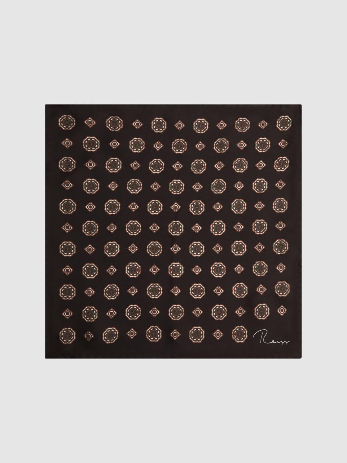 Reiss Ties &amp; Pocket Squares | Villora Silk Medallion Print Pocket Square Chocolate - Men